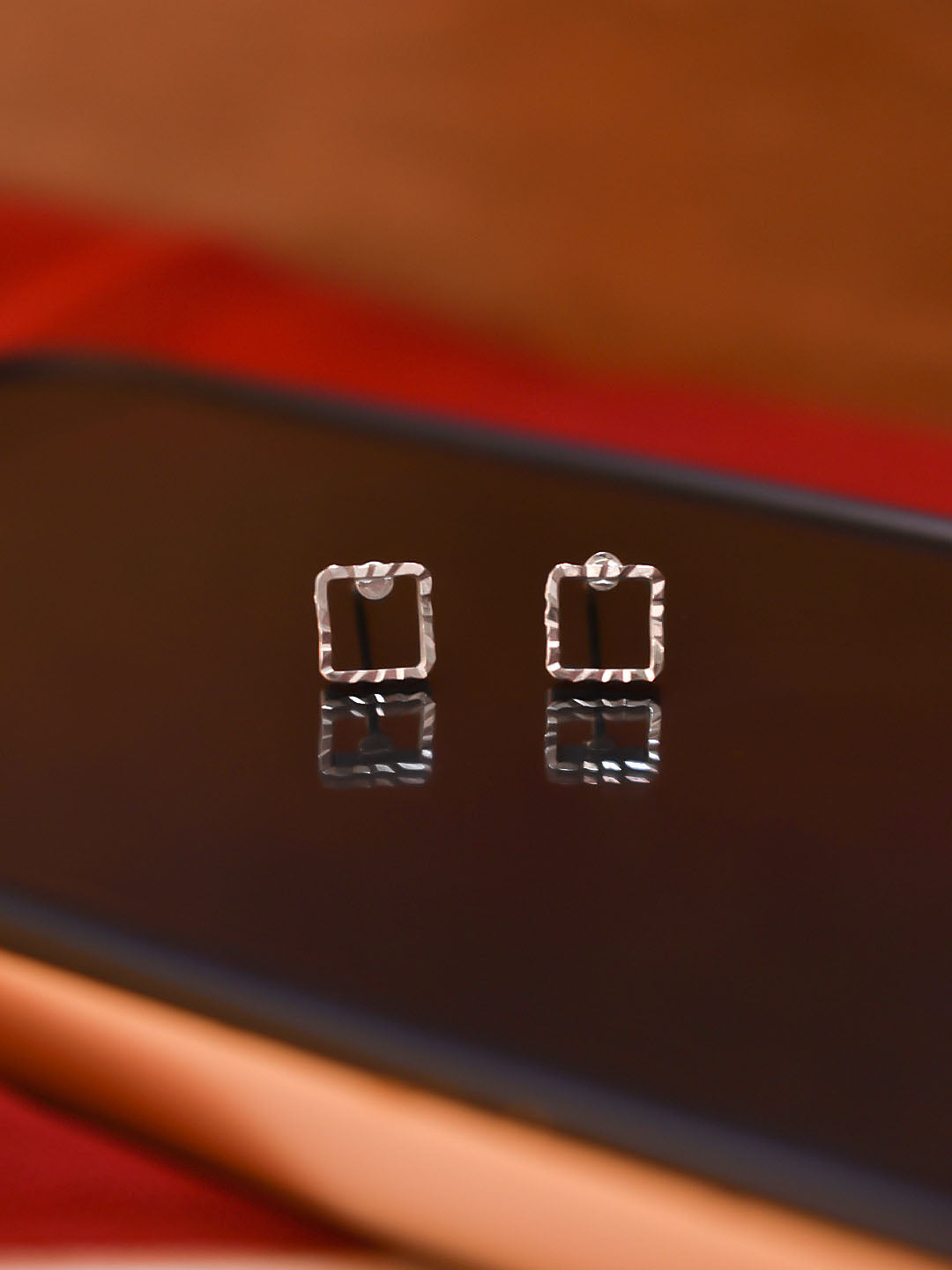 Silver Plated Square Design White Color Stones Stud Earring