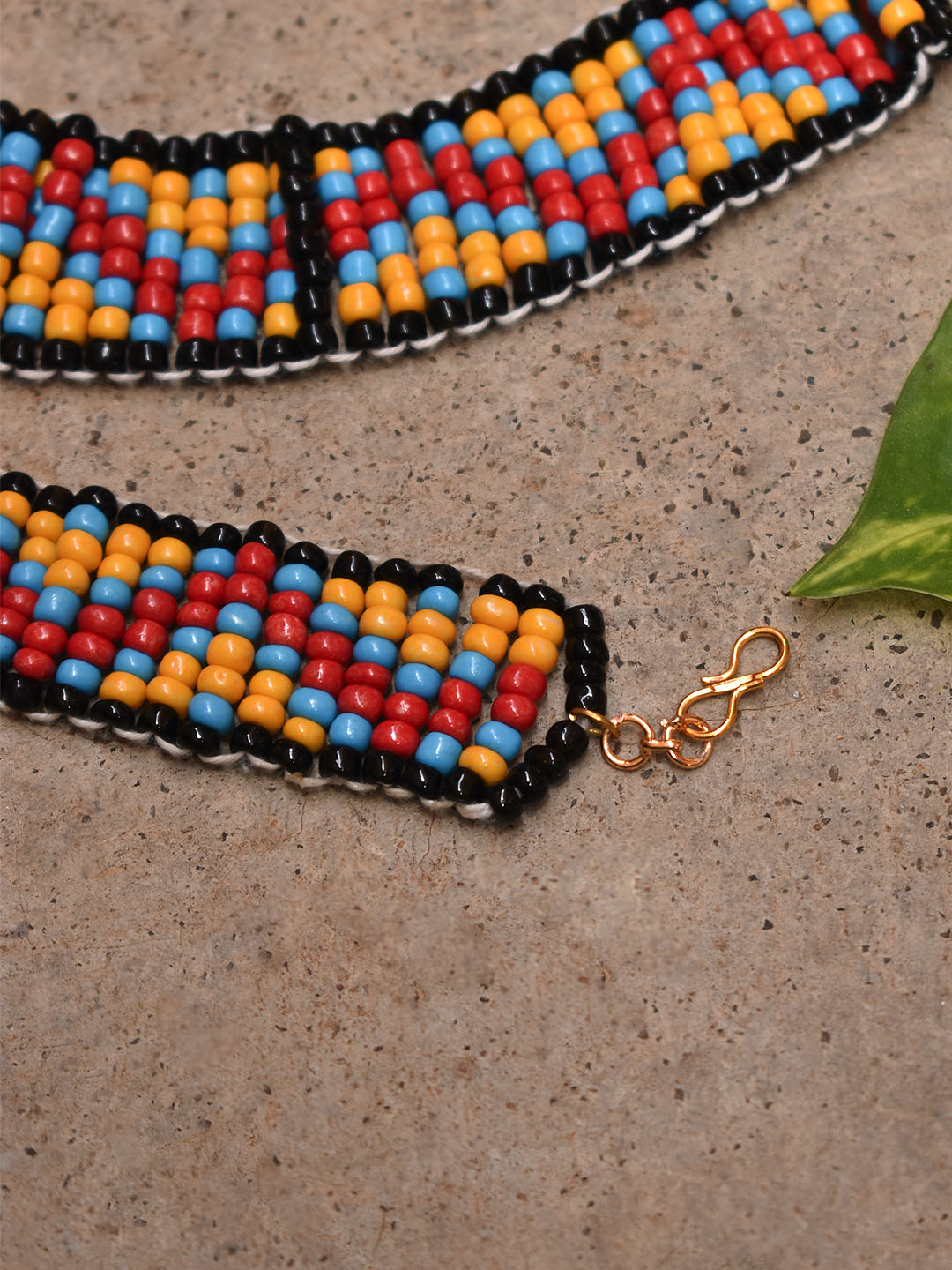 Glass Seed Beads Multicolor Gold Plated Boho Tribal Necklace And Bracelet