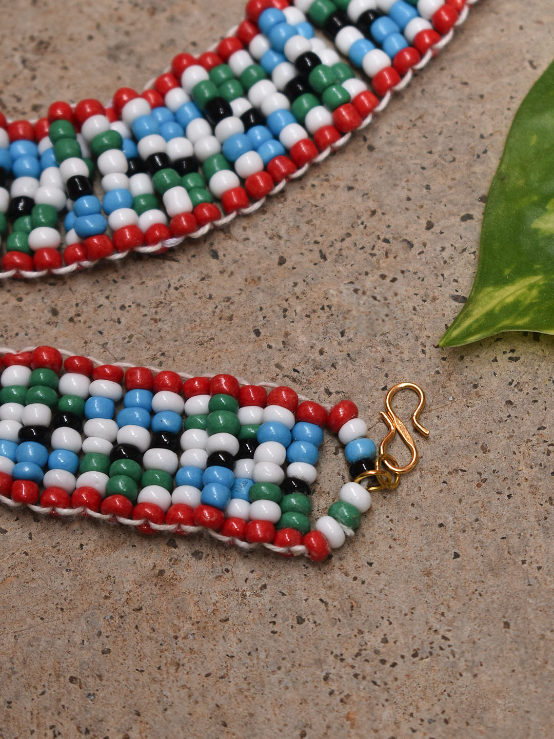 Glass Seed Beads Multicolor Gold Plated Boho Tribal Necklace And Bracelet