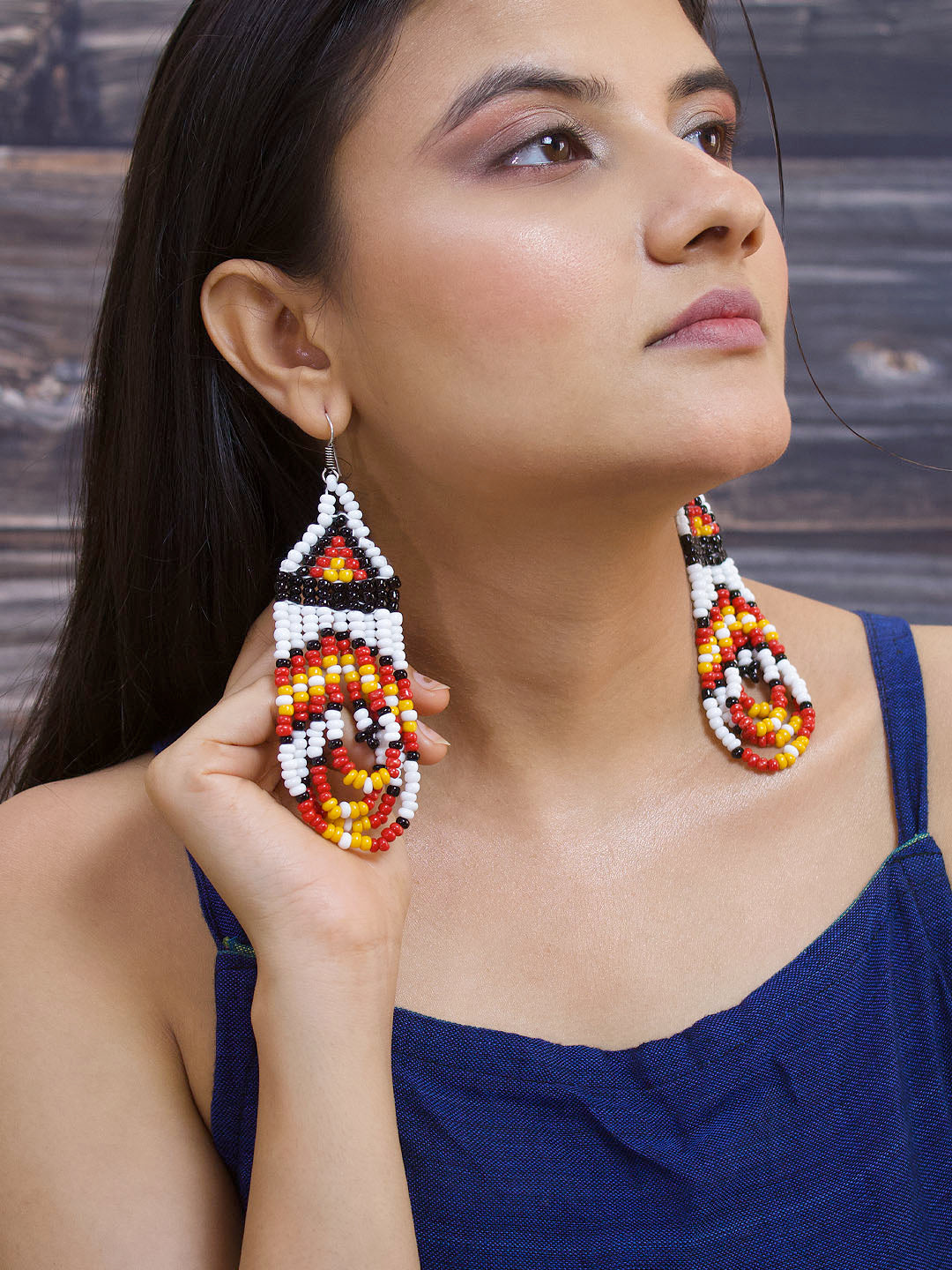 Multicoloured Layered Seed Beads Dangler Earrings
