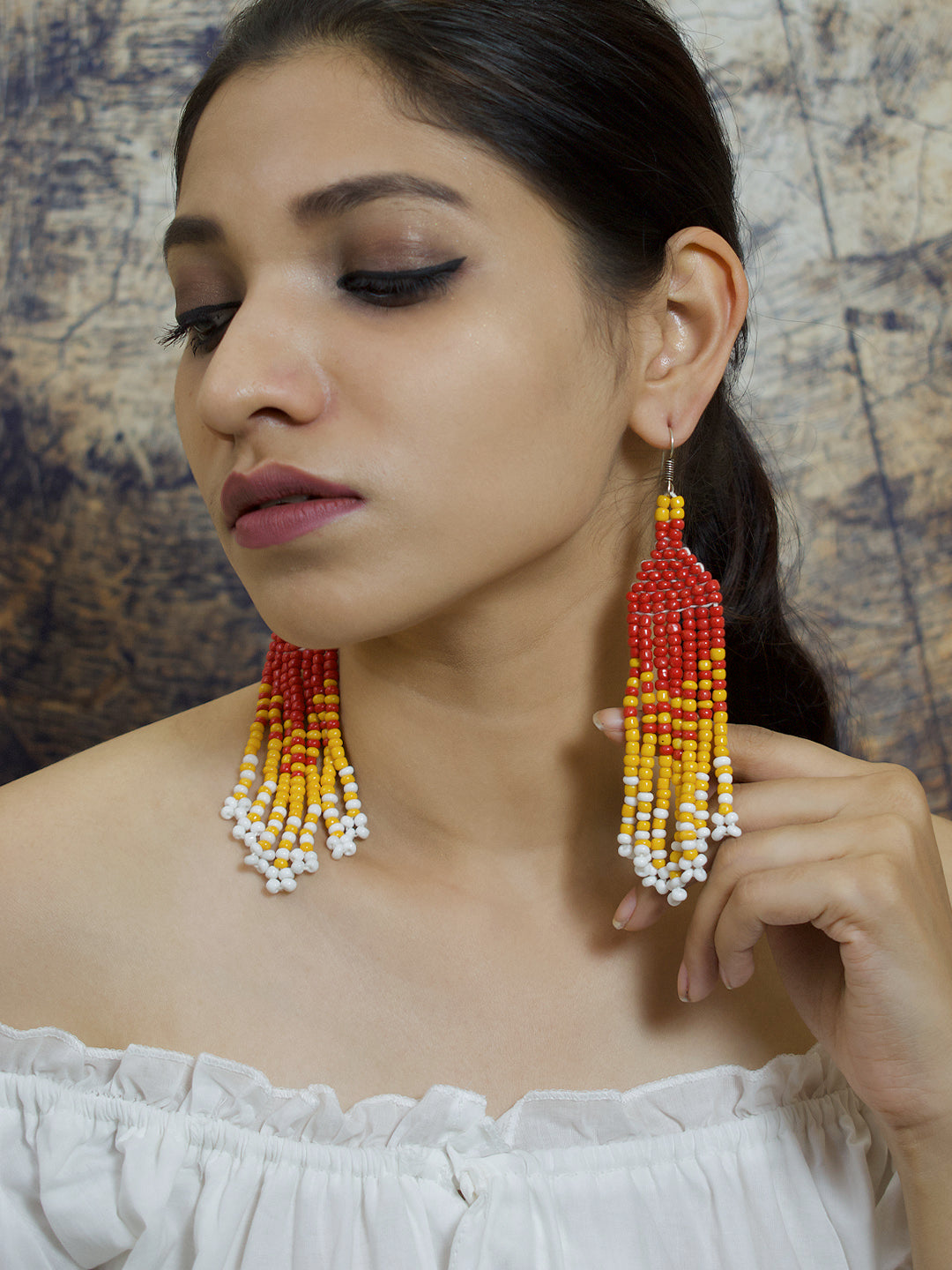 Geometrical Design Glass Bead Earring