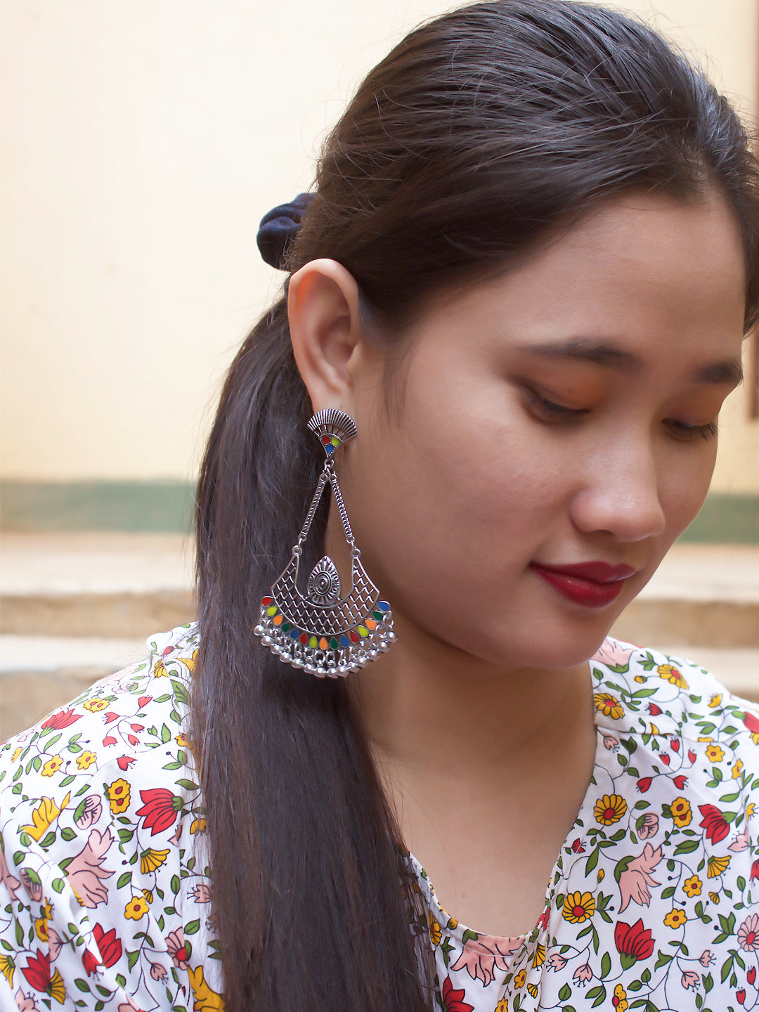 Multicolor Geometric Design Dangler Earring