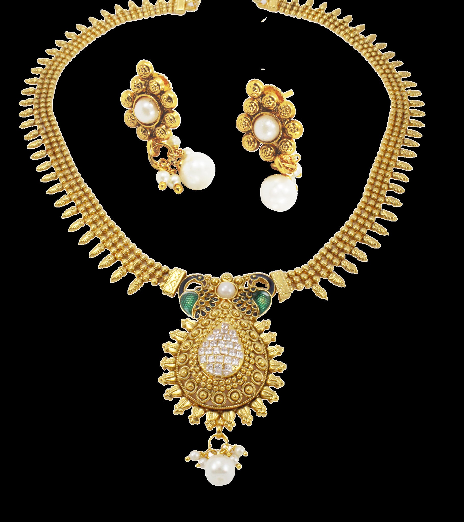 Antique Copper Long 3 Line Necklace With Droppings