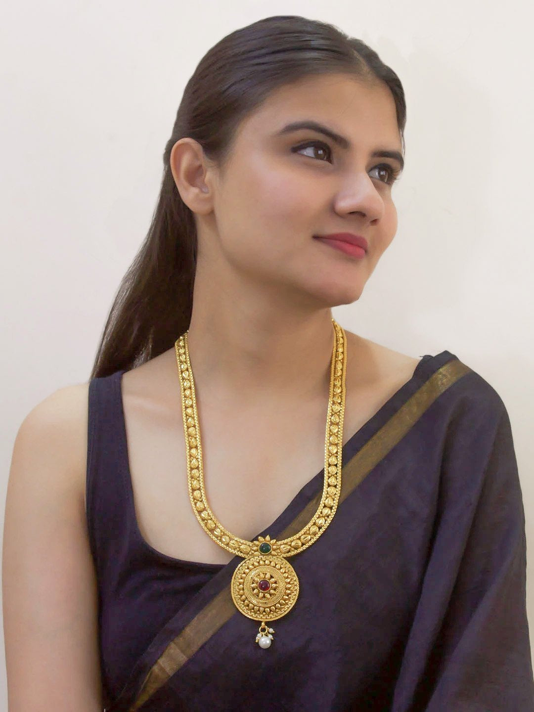 Gold Plating Geometric Design Copper Material Long Necklace With Pearl Droppings