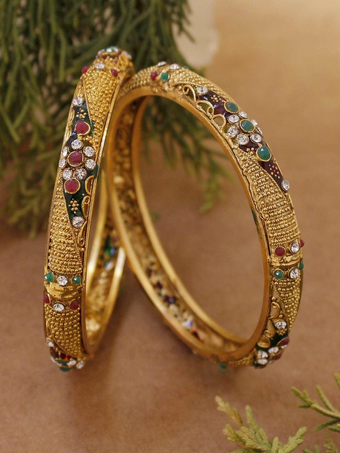 Avismaya Gold Plated Geometric Design Bangles