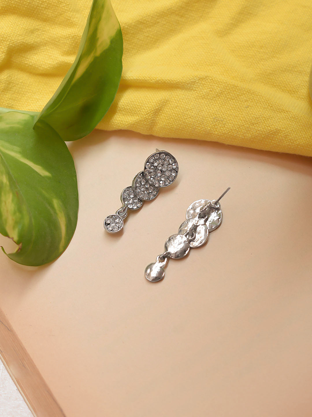 Silver Plated Three Layered Circular Shape Drop Earring