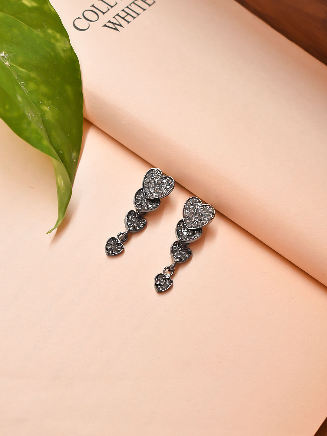 Silver Plated Three Layered Heart Design Drop Earrings