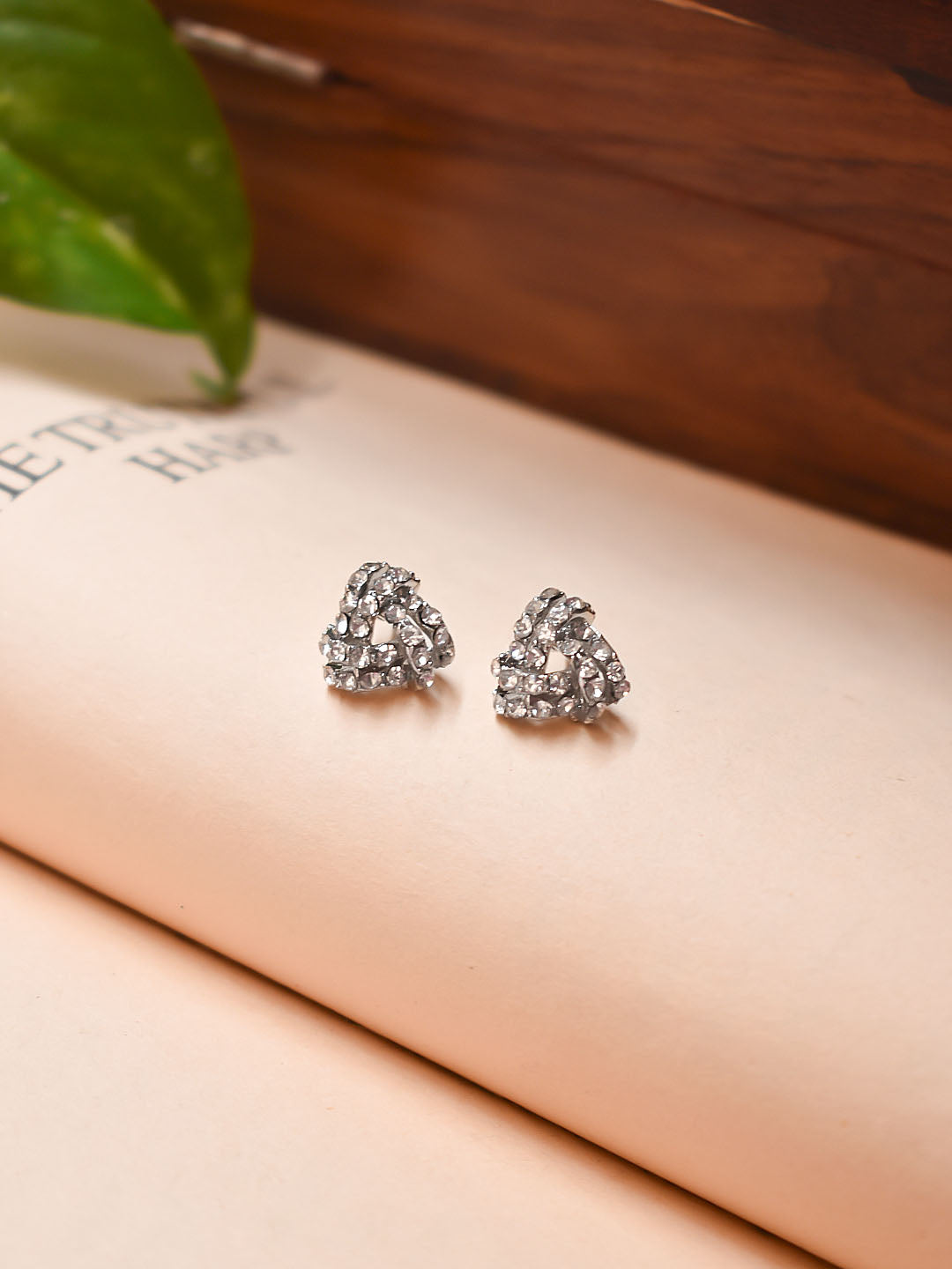 Silver Plated Geometric Design American Diamond Stones Stud Earrings