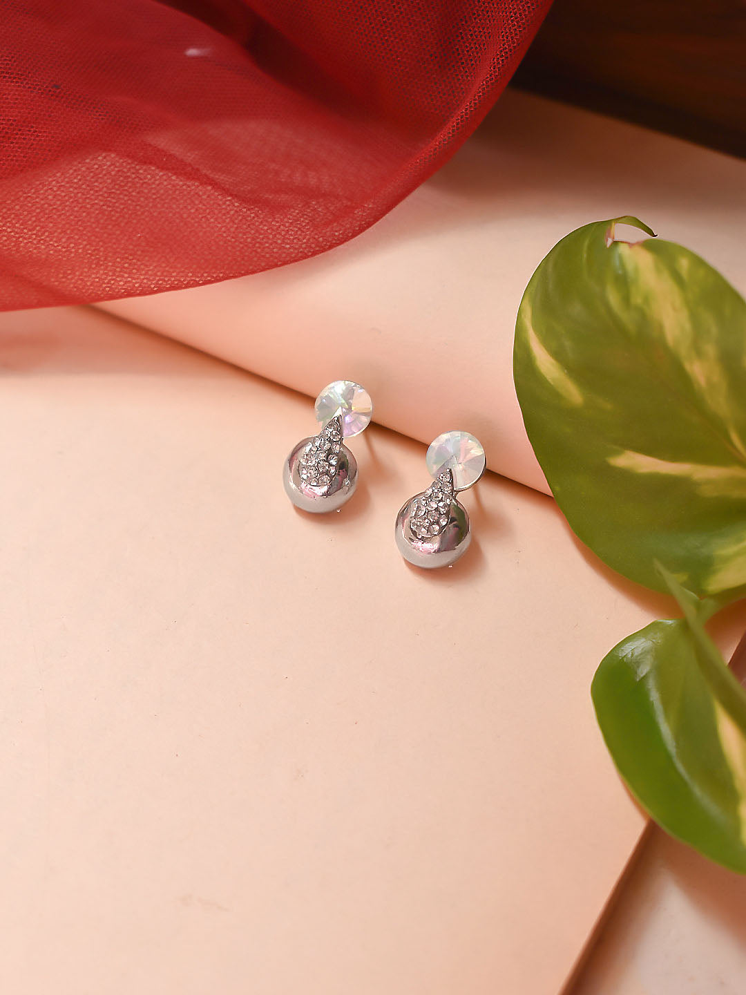 Silver Plated Circular Design American Diamond Stones Multicolor Drop Earring