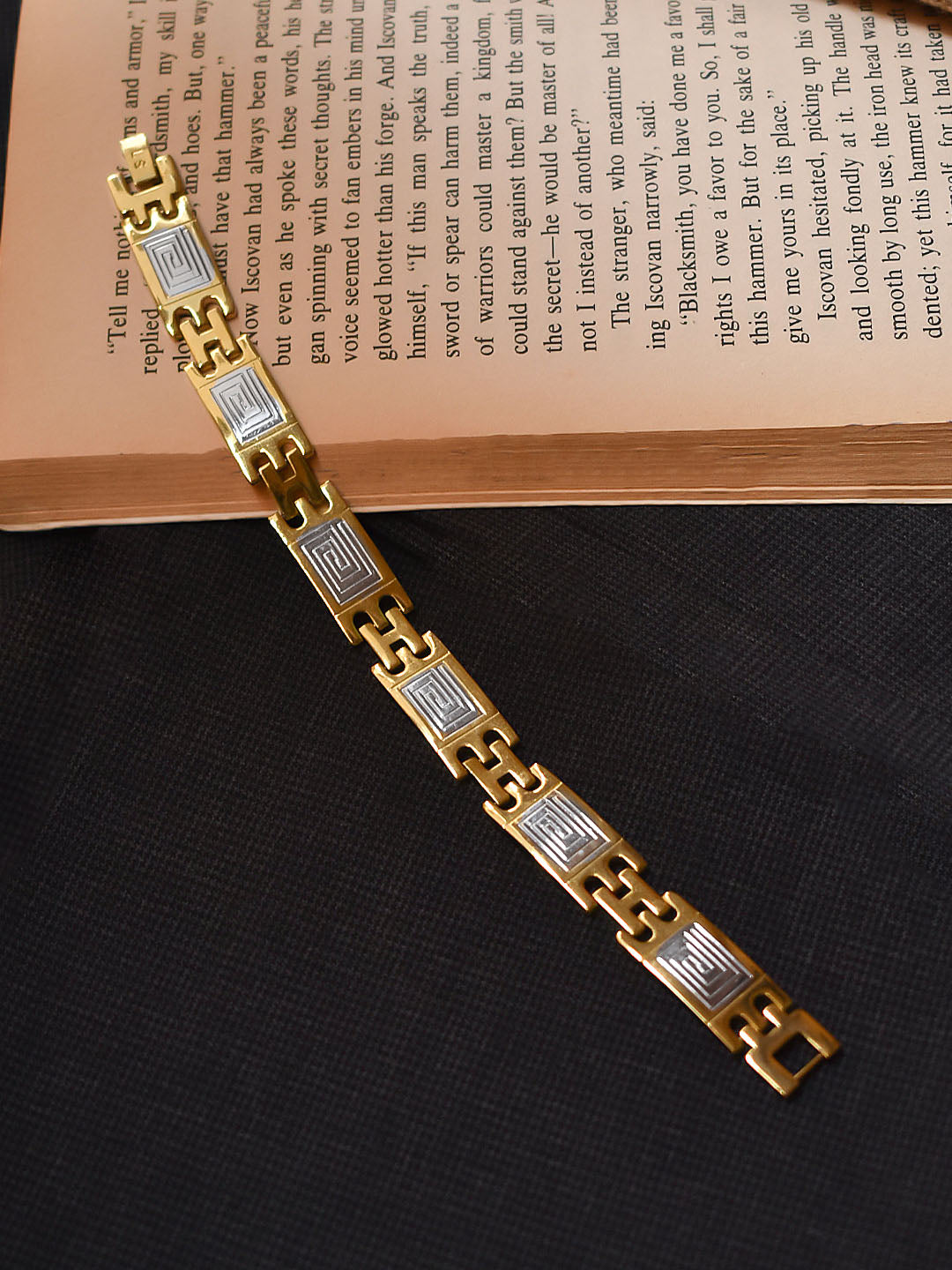 High Quality Gold Plated Silver Toned Rectangular Design Links Bracelet For Men