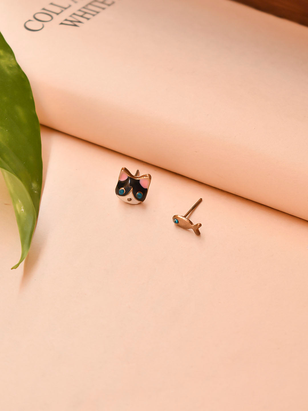 Gold Plated Cat And Fish Design Stud Earrings – Jumkey Handmade