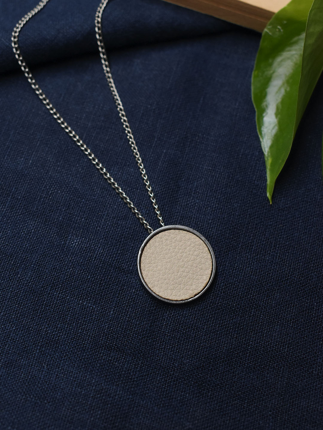 Silver Plated Circular Design Light Pink Color Pendant Long Chain