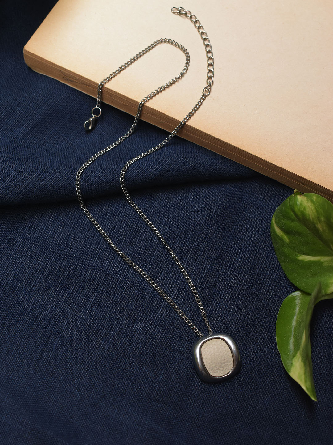 Silver Plated Square Design Pendant Long Chain