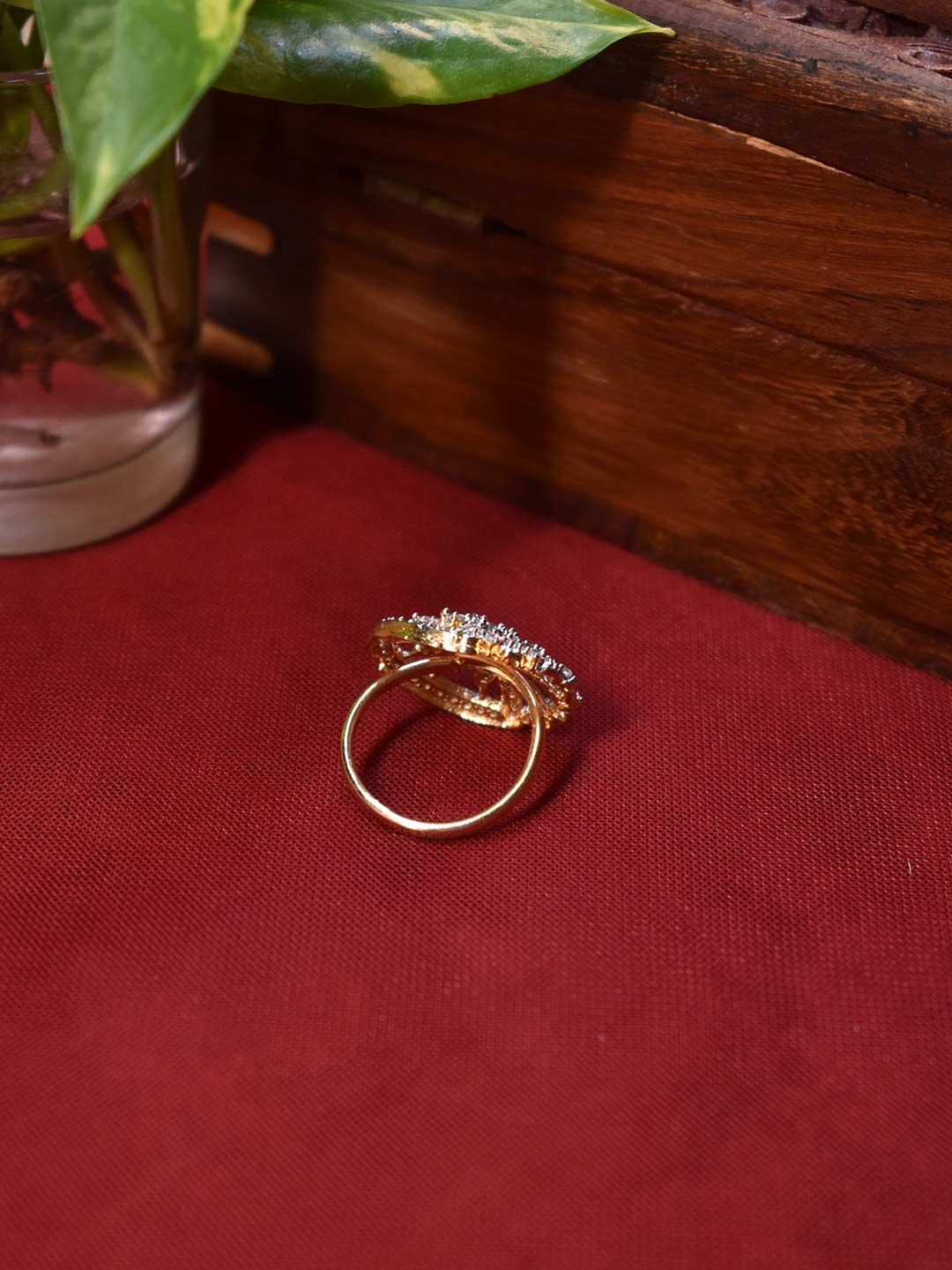 High Quality Gold Plated Wheel Design CZ Stones And Ruby Stones Finger Ring