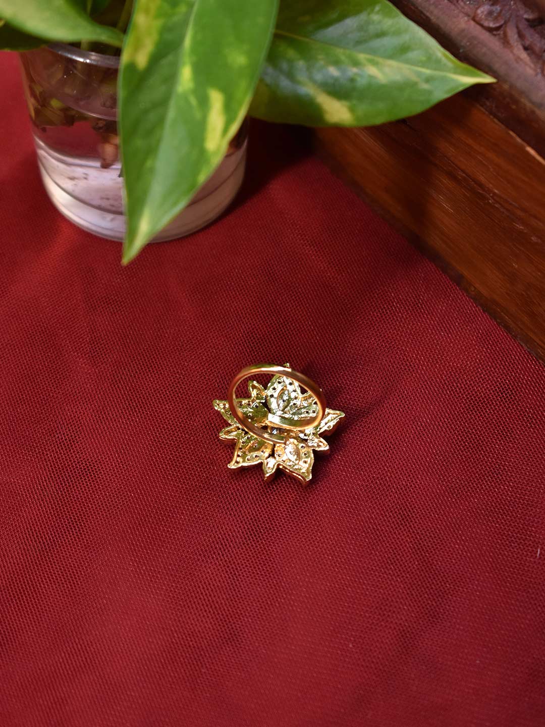 High Quality Gold Plated Floral Design CZ Stones Finger Ring