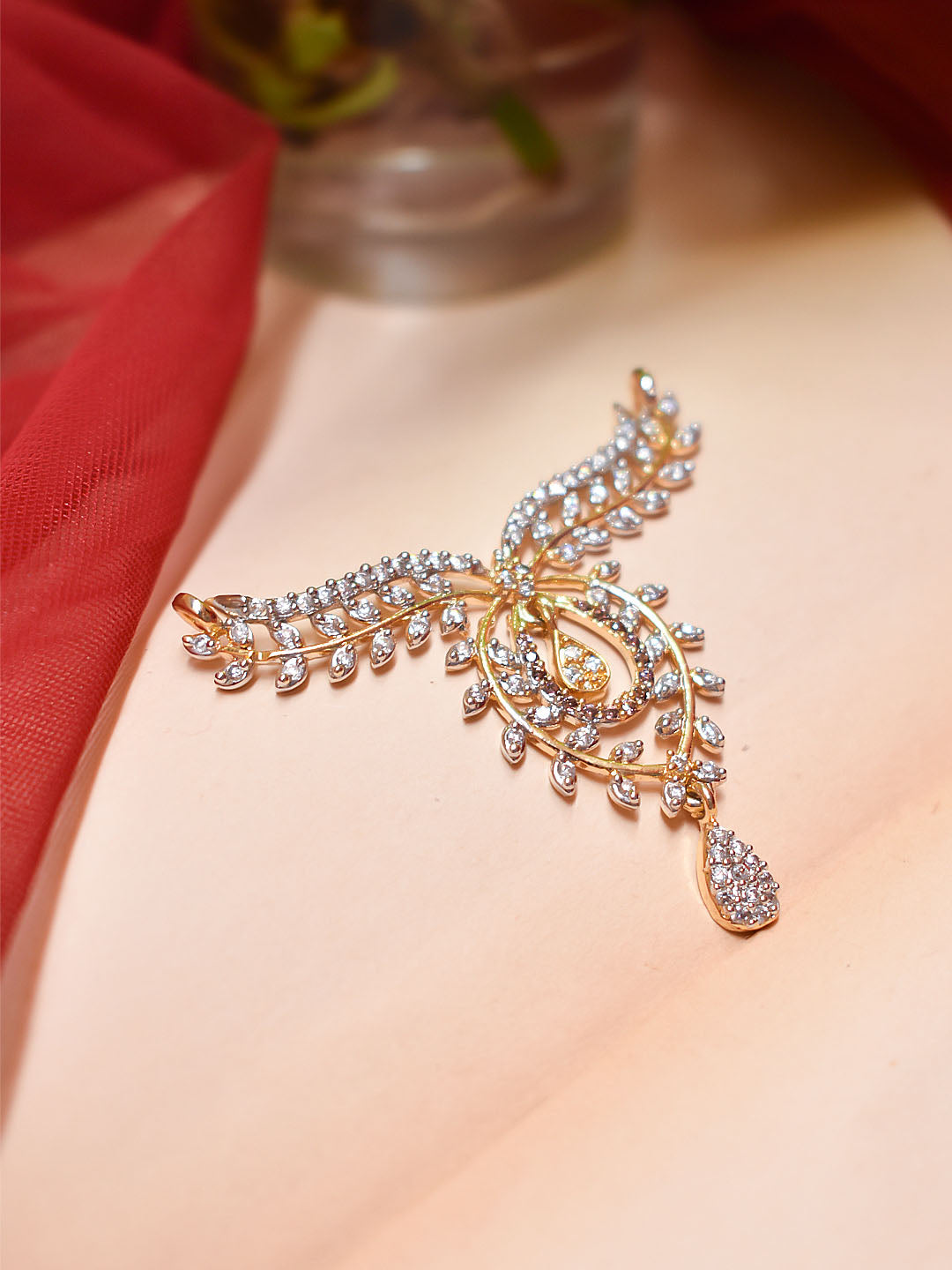 Avismaya Gold Plated Tear Drop Design CZ Stones Pendant Set