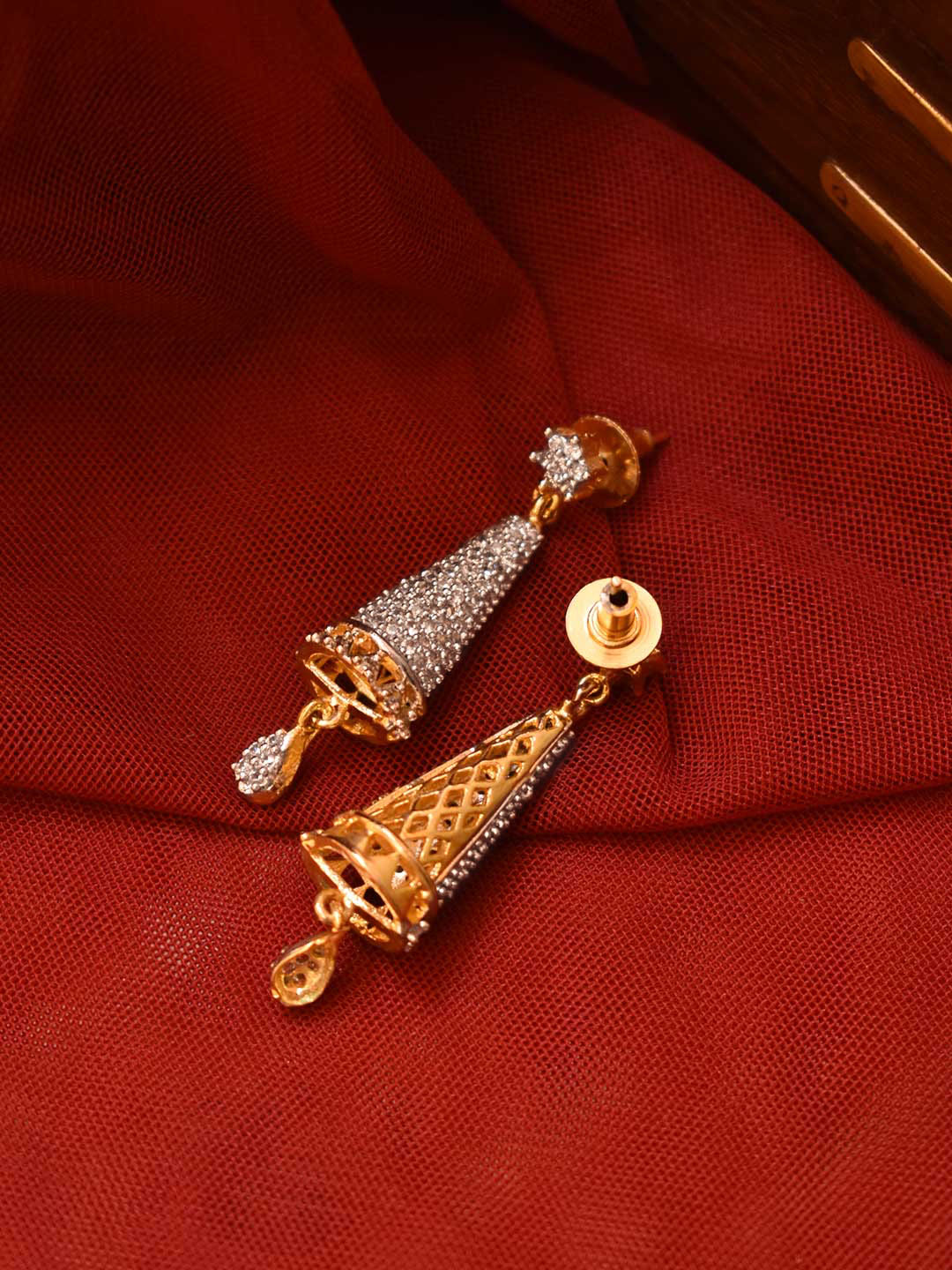 Avismaya Gold Plated CZ Stones Conical Shape Floral Design Jhumka Earrings