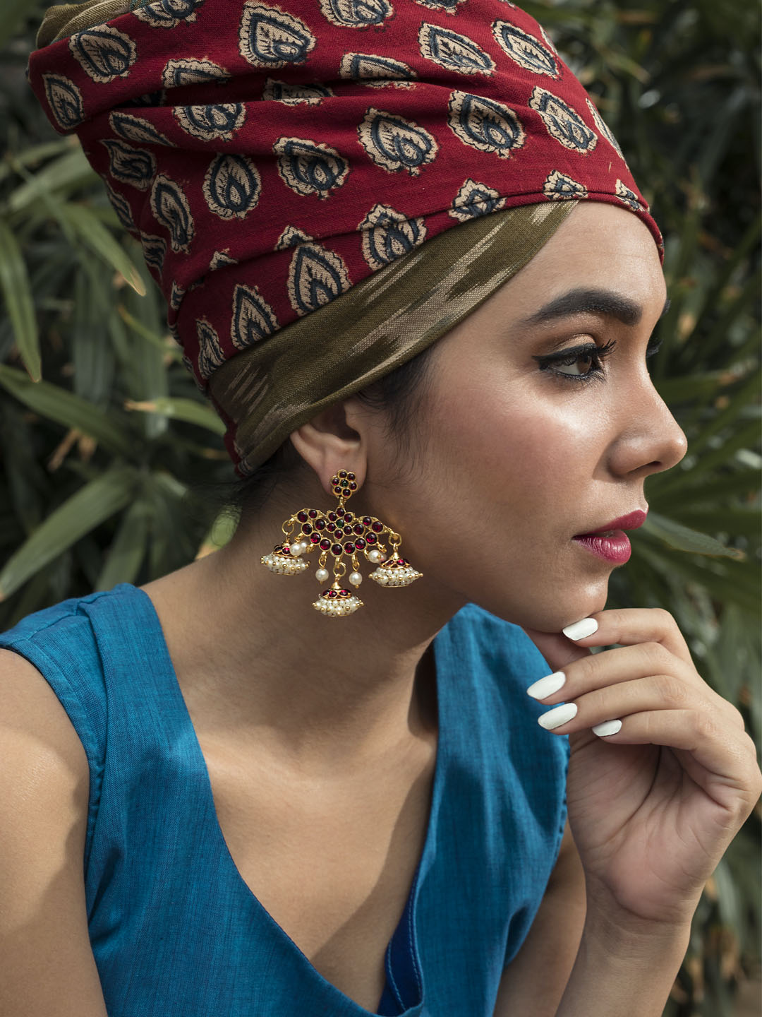 Designer 3 Jhumka Earring With Kemp Stones