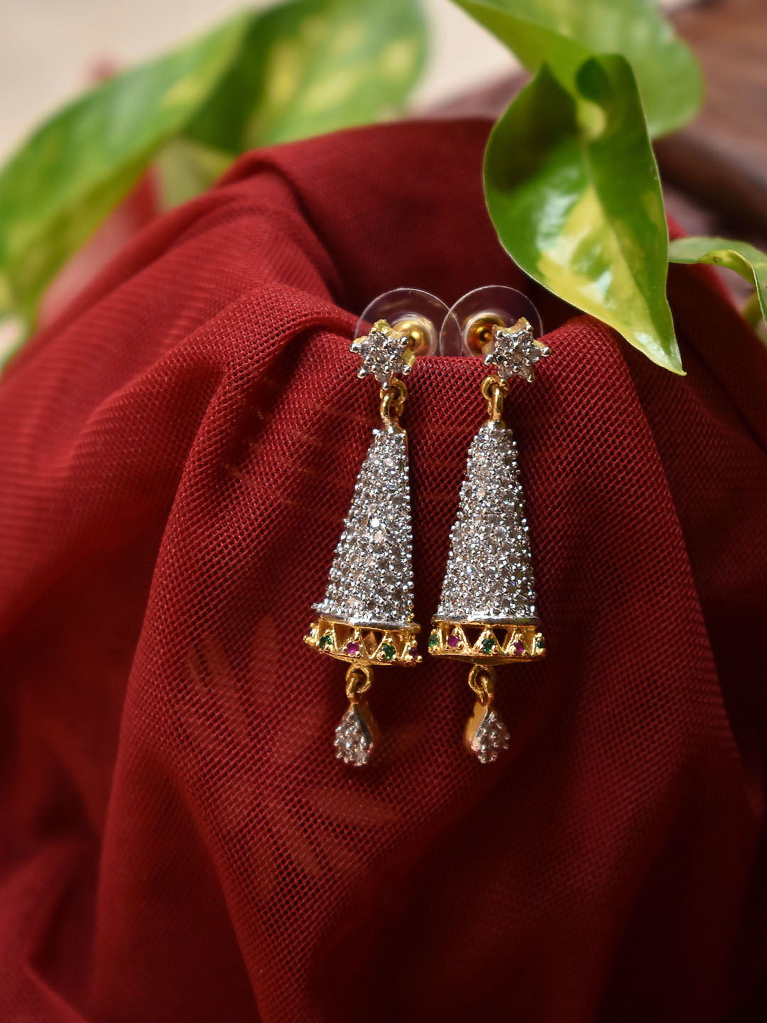 Avismaya High Quality Gold Plated Conical Shape CZ Stones Drop Earring
