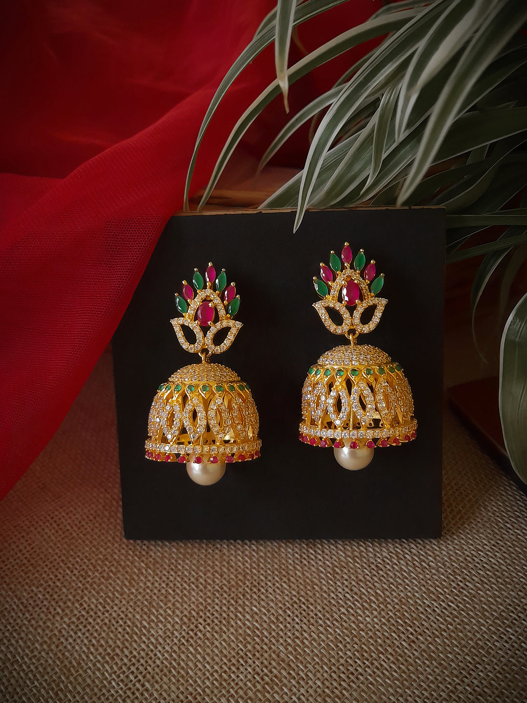 Avismaya Gold Plated Geometric Design Jhumka Earring