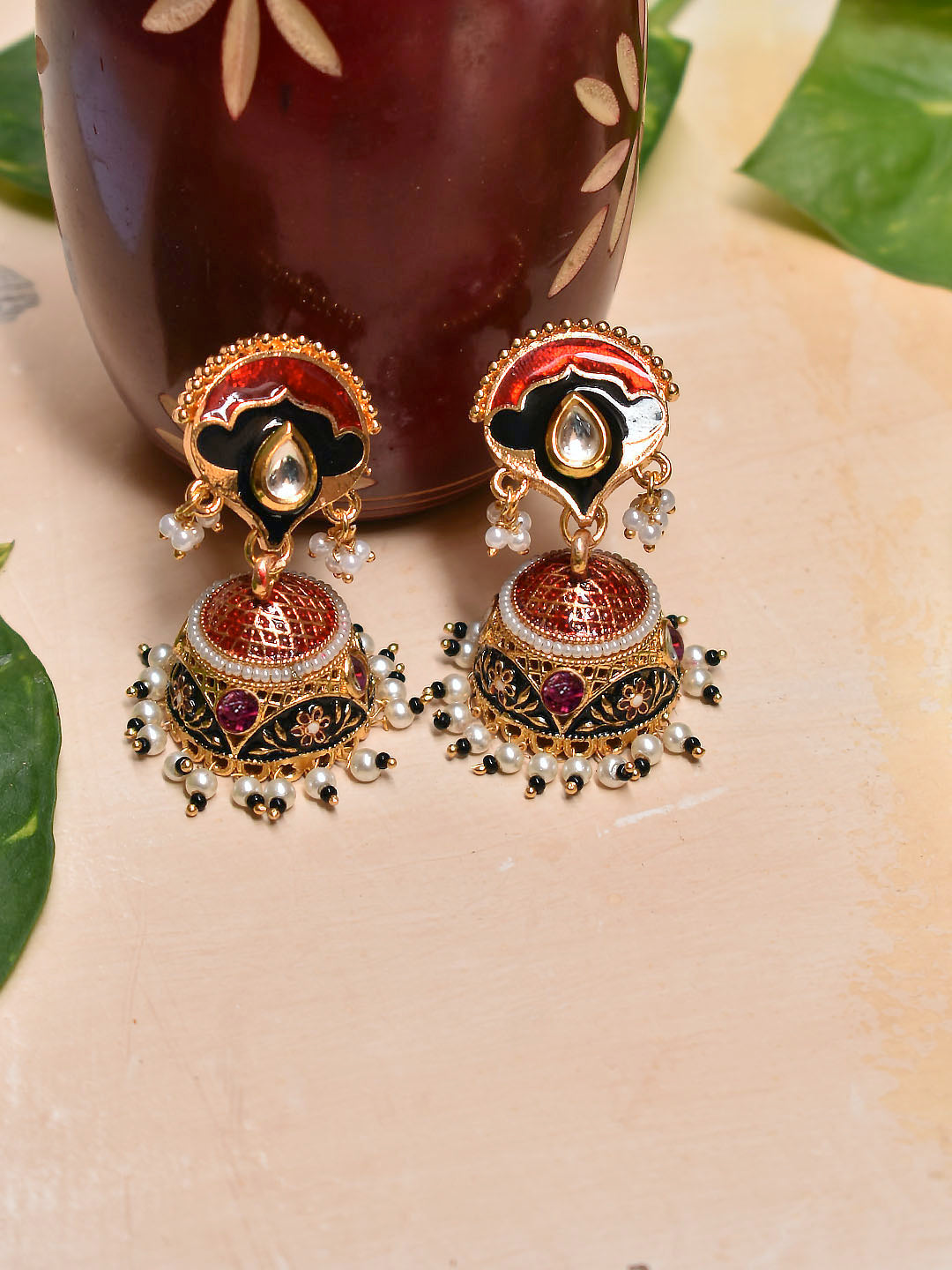 Avismaya Gold Plated Semi Circle Shape High Quality Meenakari Jhumka Earring