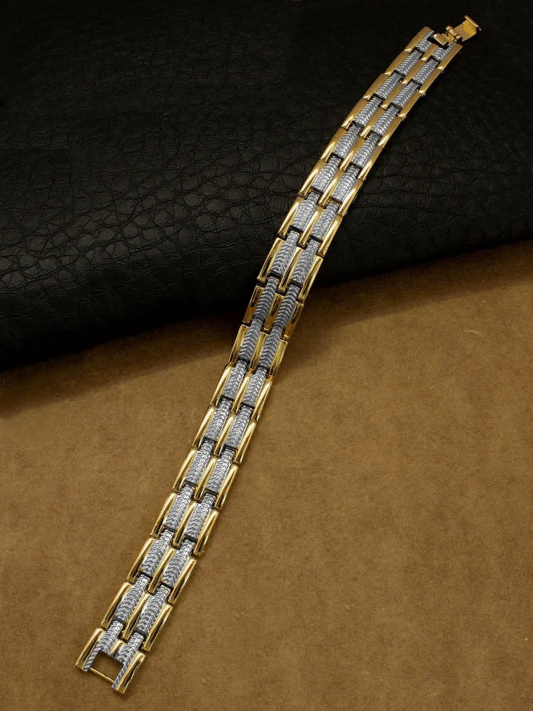 Avismaya Gold And Silver Plated Geometric Design Mens Bracelet