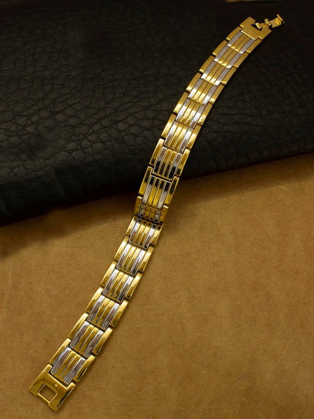 Avismaya Gold And Silver Plated Geometric Design Mens Bracelet