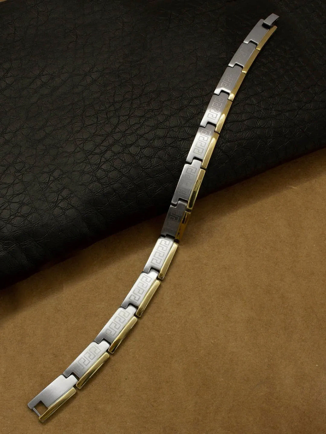 Avismaya Gold And Silver Plated Geometric Design Mens Bracelet