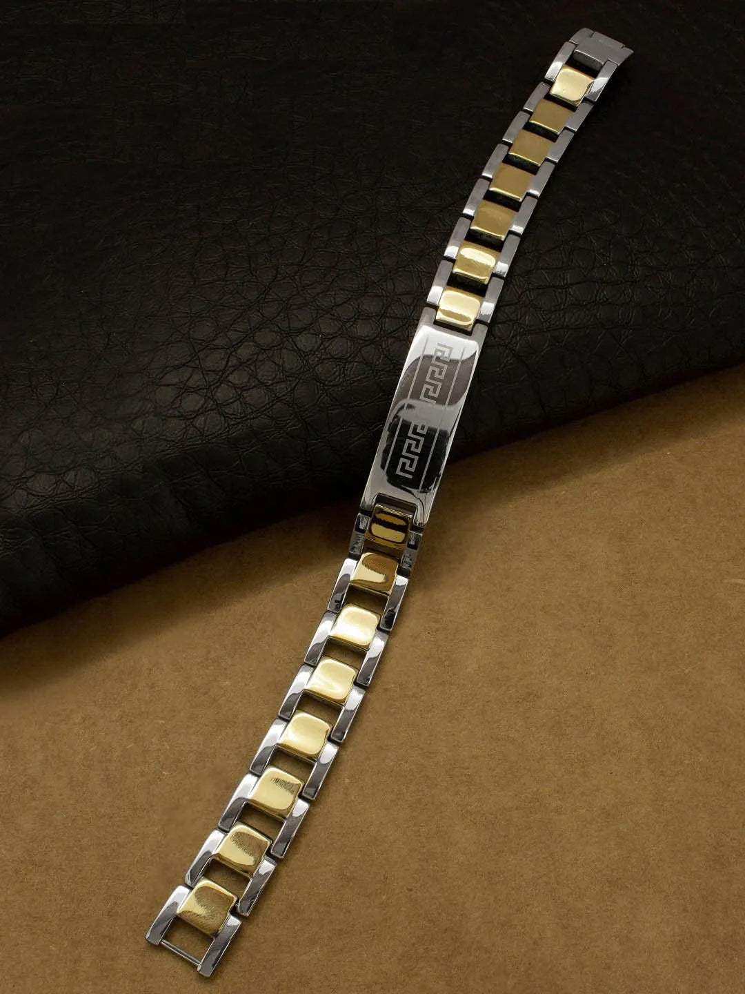 Avismaya Gold And Silver Plated Geometric Design Mens Bracelet