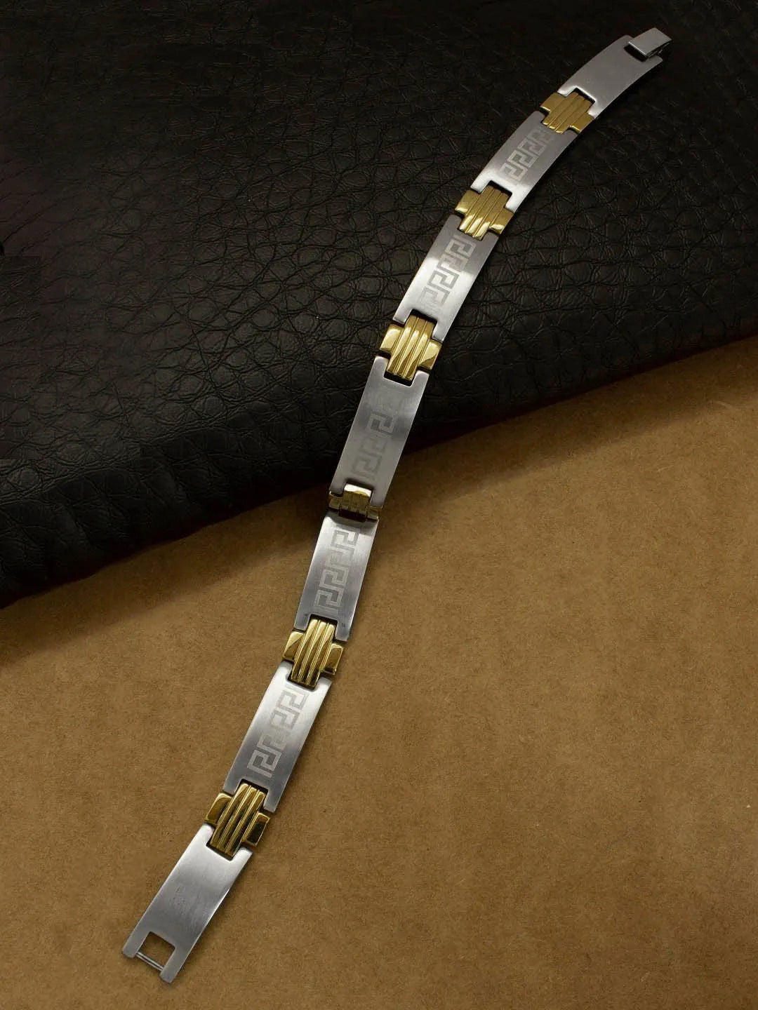 Avismaya Gold And Silver Plated Geometric Design Mens Bracelet