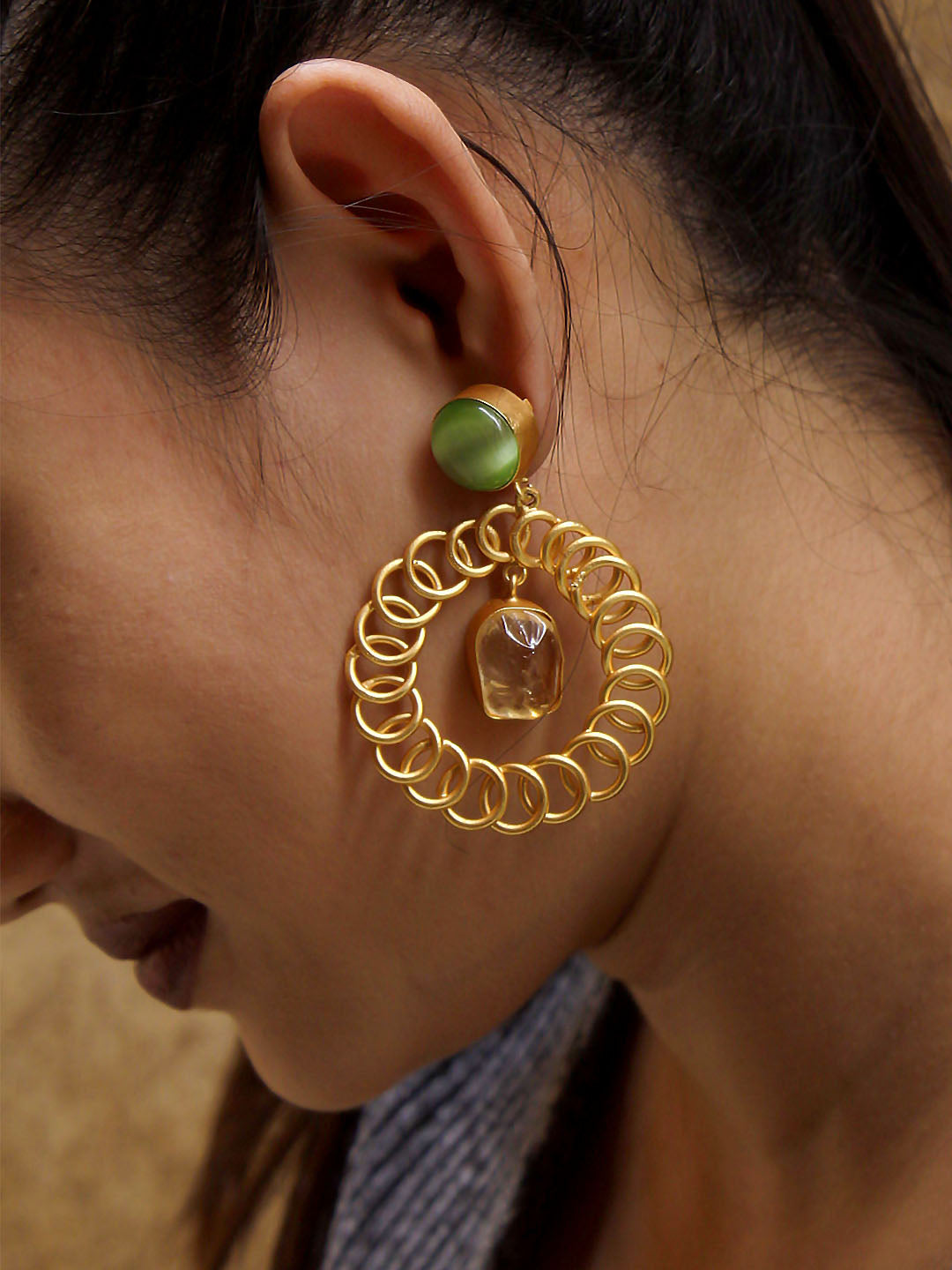 Avismaya Gold Plated Semi-precious Monalisa Stone Designer Earrings