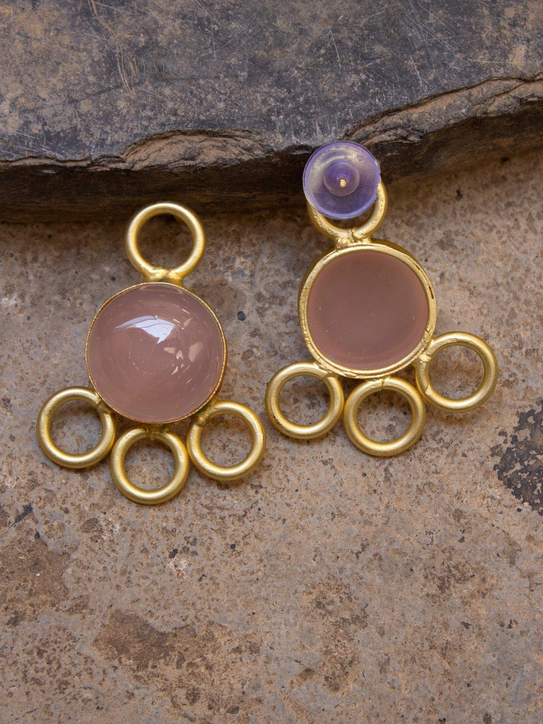Avismaya Gold Plated Circle Design Semi Precious Pink Color Crystal Stone Dangler Earring