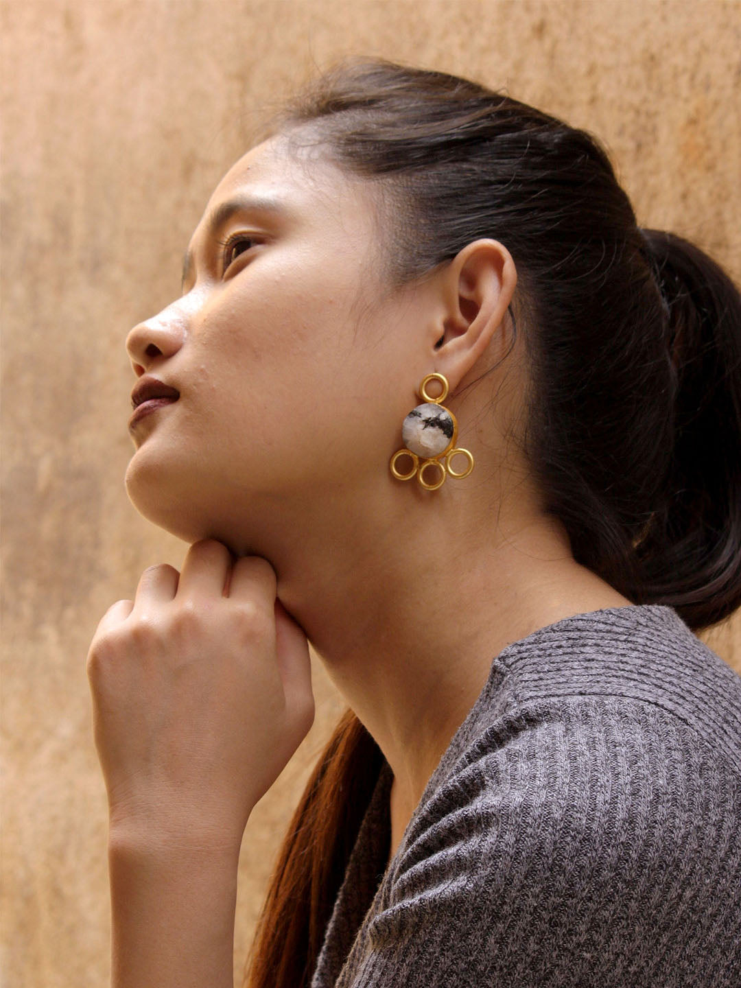 Avismaya Gold Plated Semi-precious Moonstone Designer Earrings