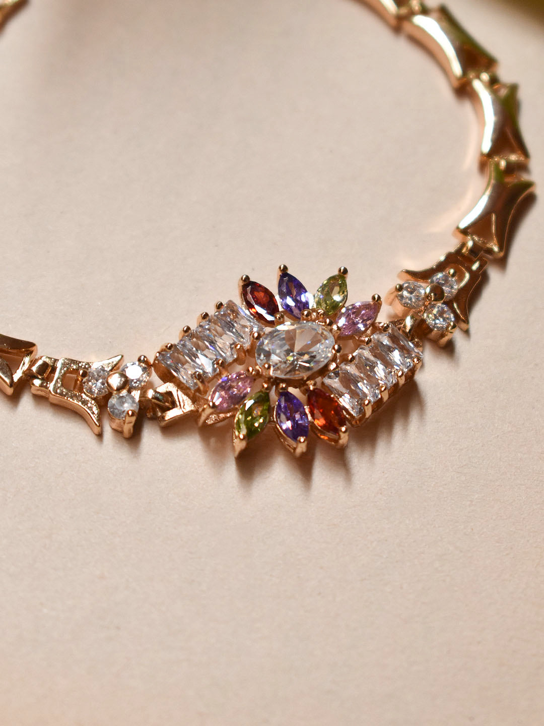 Avismaya Gold Plated Tear Drop And Square Design Multicolor Stones Bracelet