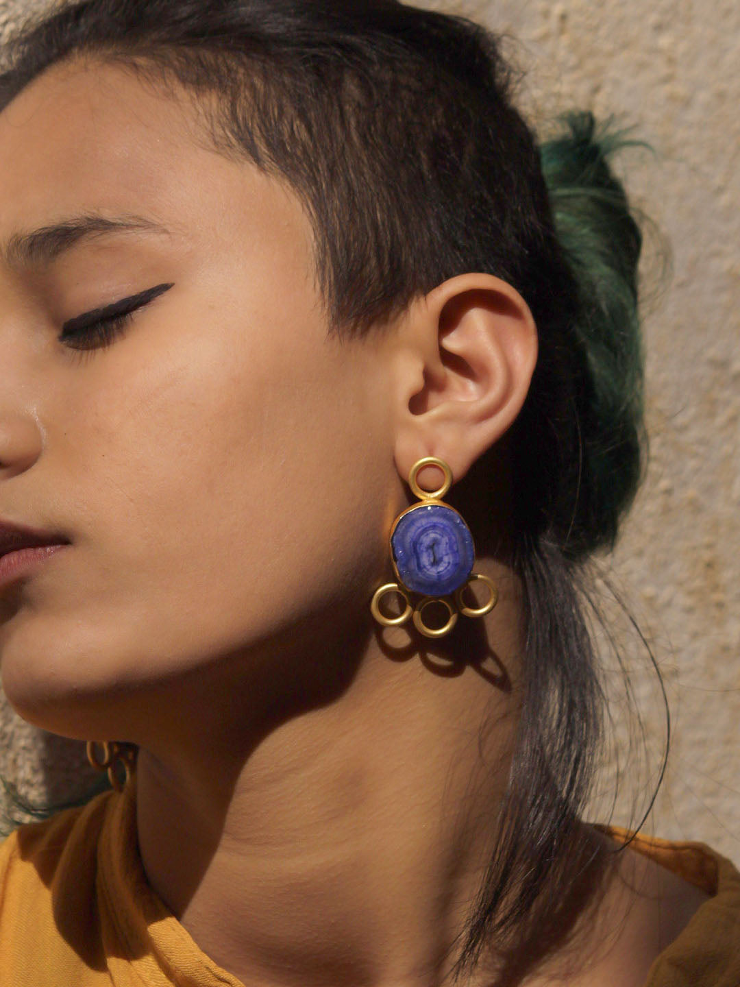 Avismaya Gold Plated Semi-precious Solar Druzy Stone Designer Earrings