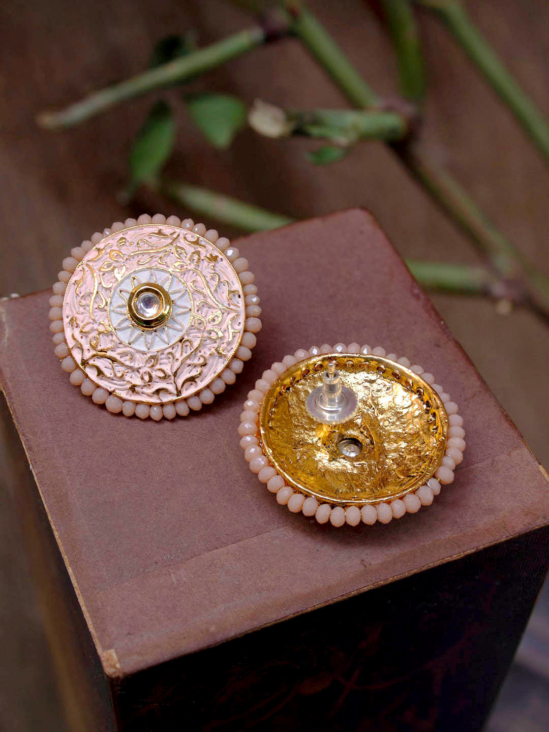 Avismaya Gold Plated Circular Shape Filigree Design Stud Earring