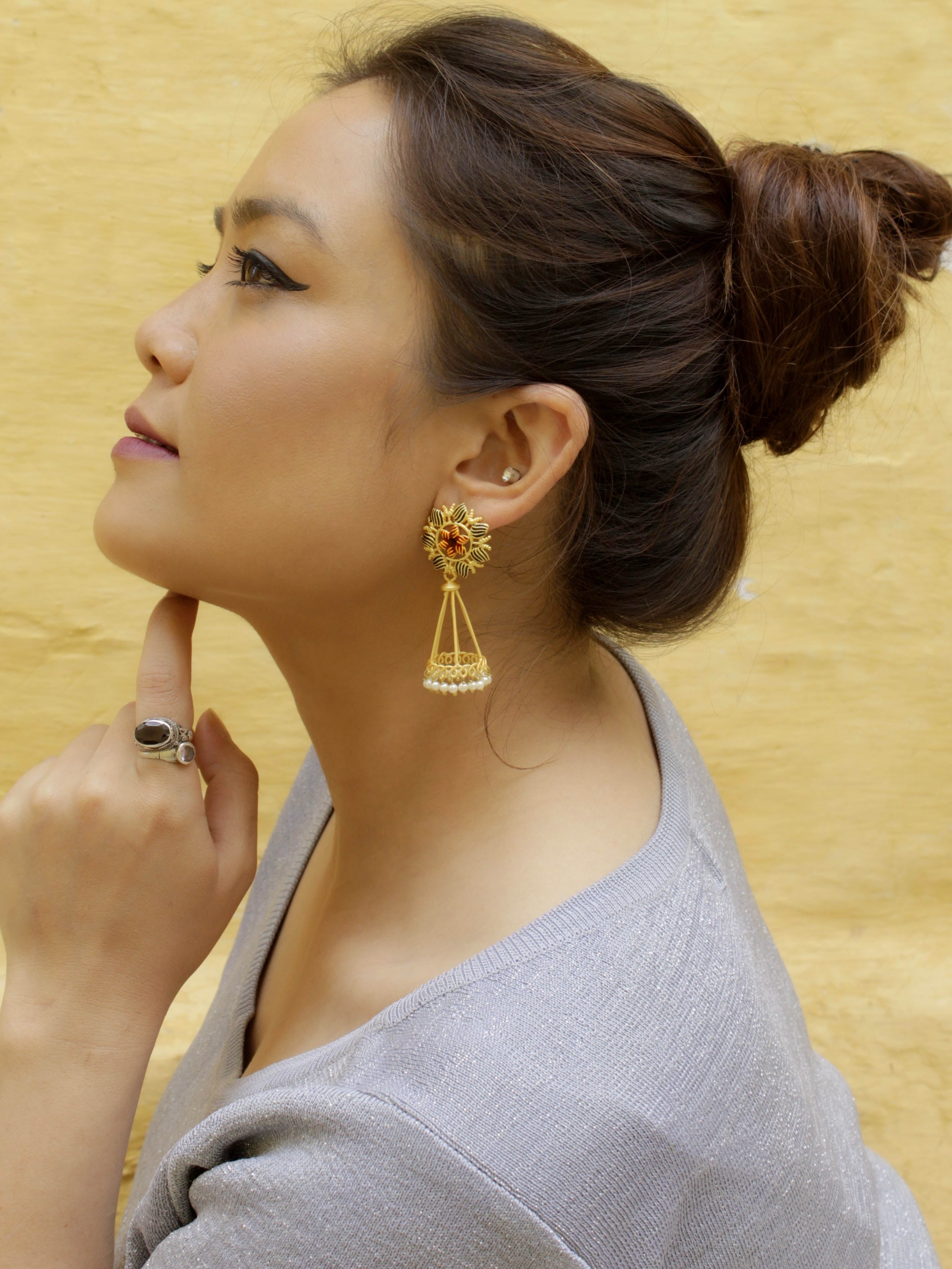 Avismaya Gold Plated Solar Synthetic Pearls Designer Earrings