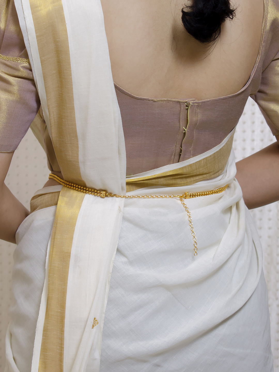 Avismaya High Quality Gold Plated Lakshmi Design Motifs Pink Color Ruby Stone With Hanging Pearl Adjustable Traditional Waist Belt