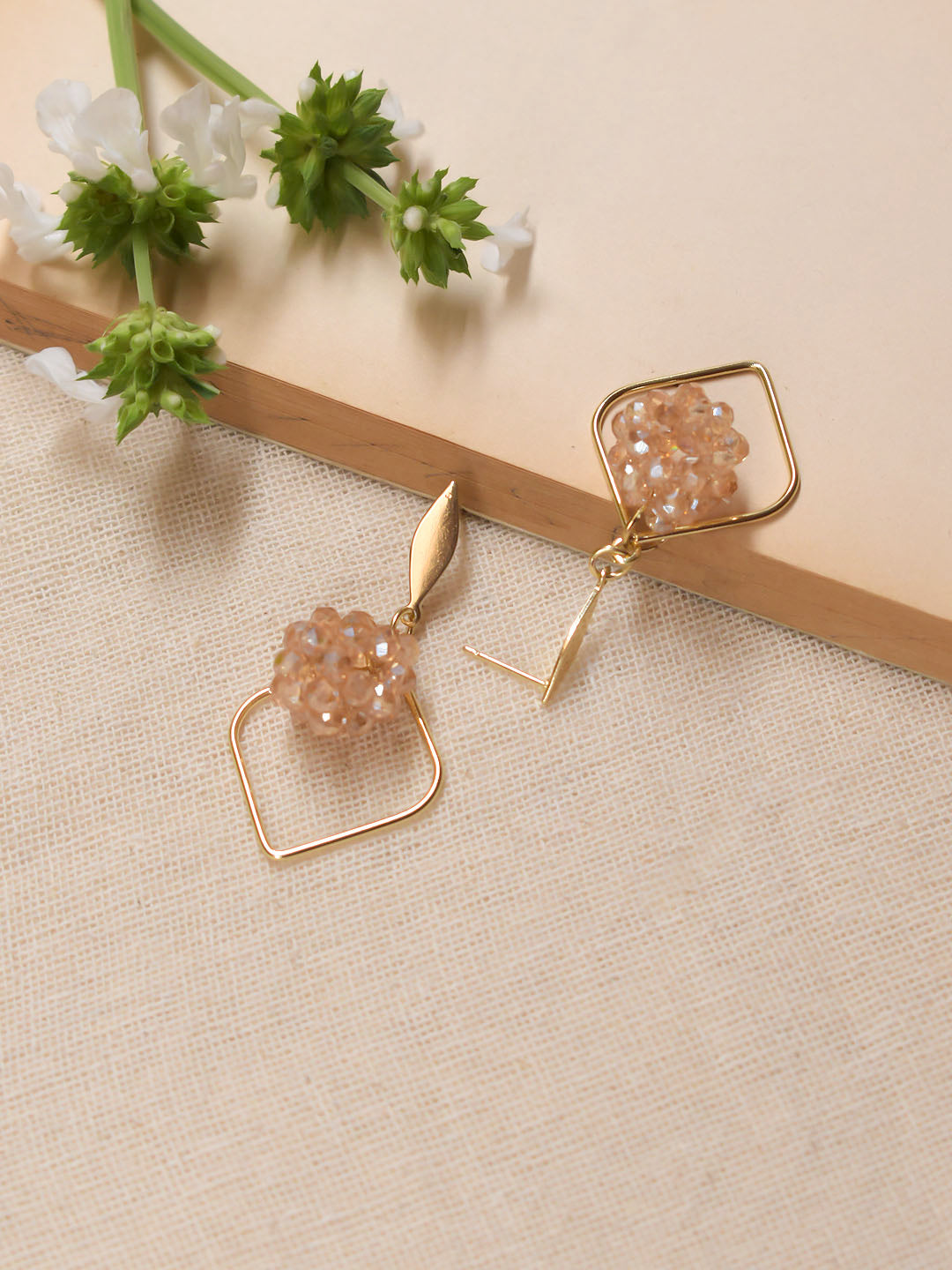 Avismaya Gold Plated Rhombus Design Gold Color Cluster Of Crystals Drop Earrings