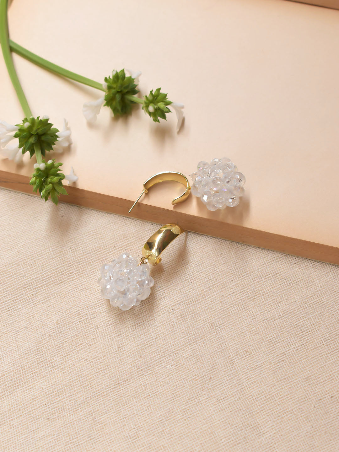 Avismaya Gold Plated Half Hoop Shape Cluster Of Crystal Stones Drop Earrings