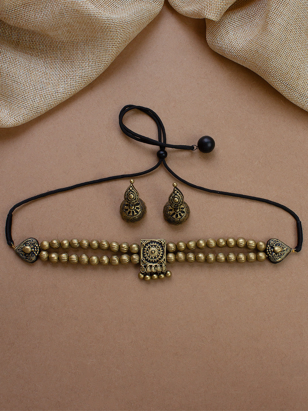 Antique Gold Two Layered Victorian Choker Terracotta Necklace Set