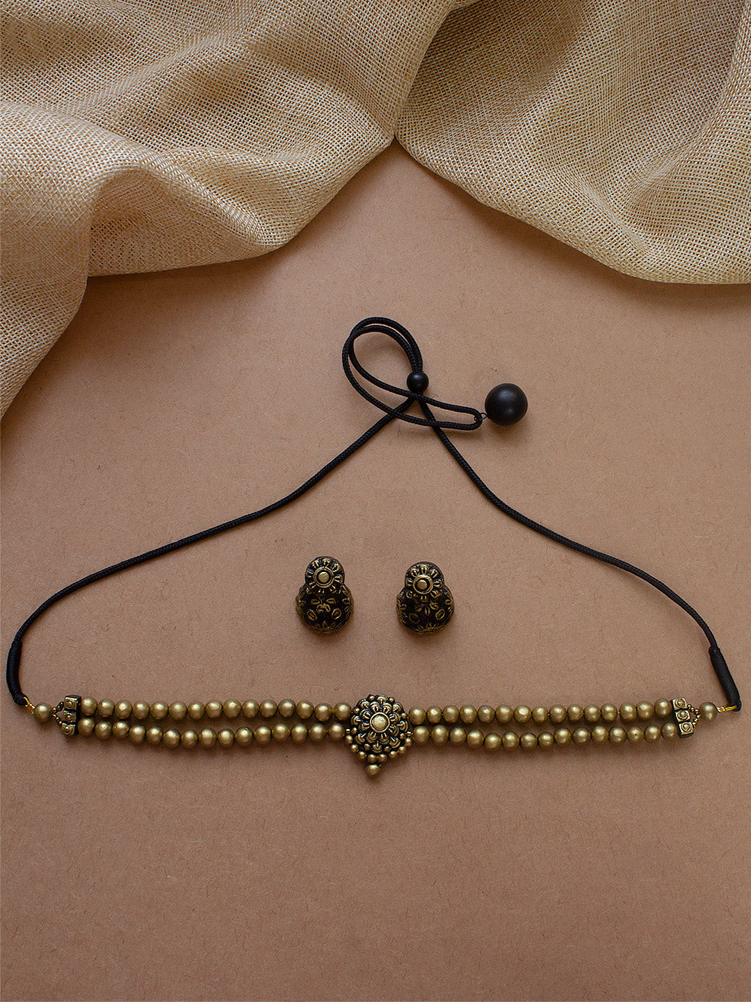 Floral Design Two Layered Victorian Choker Handmade Terracotta Necklace Set