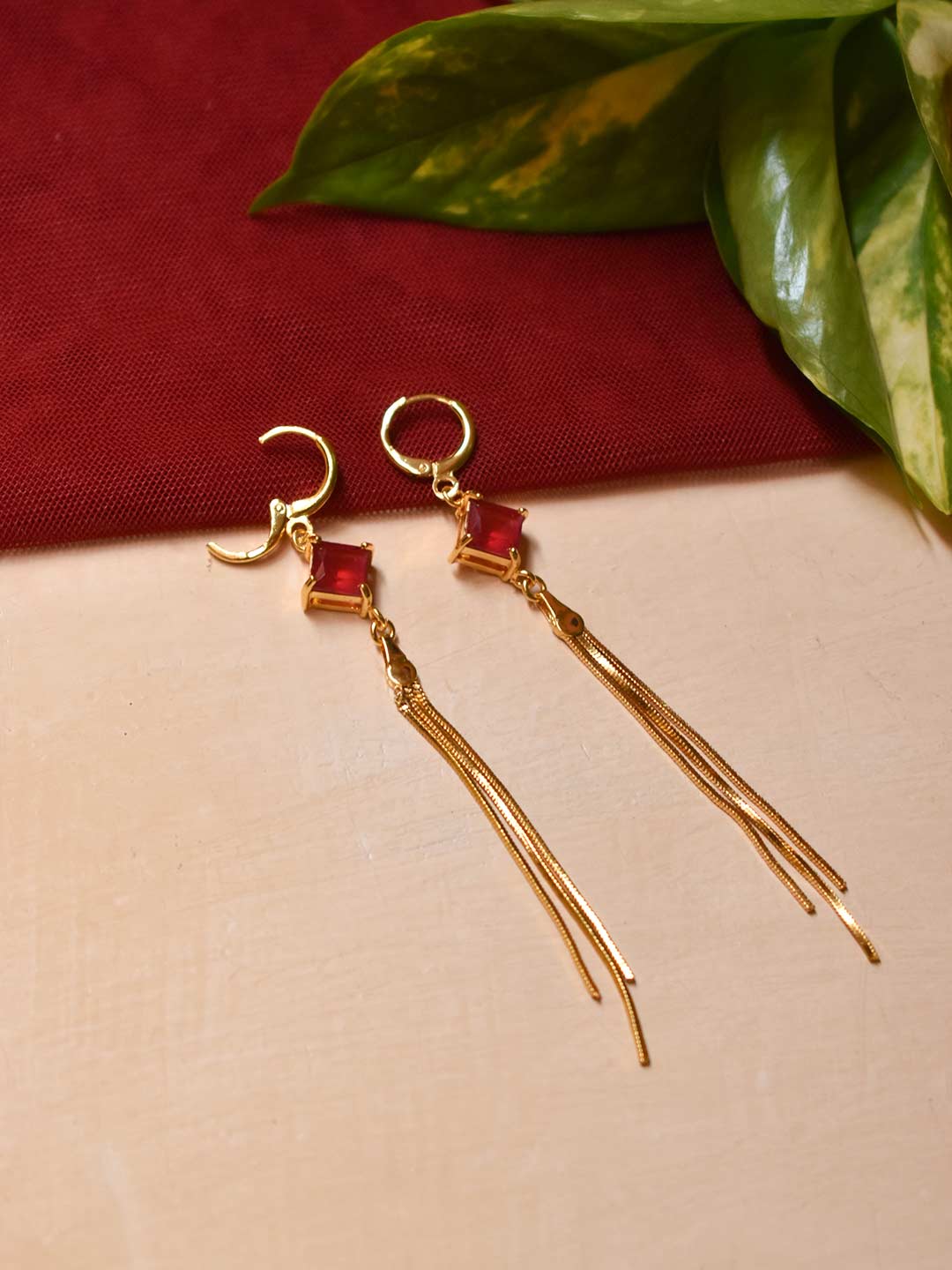 Avismaya Gold Plated Geometric Design American Diamond Stone Drop Earring