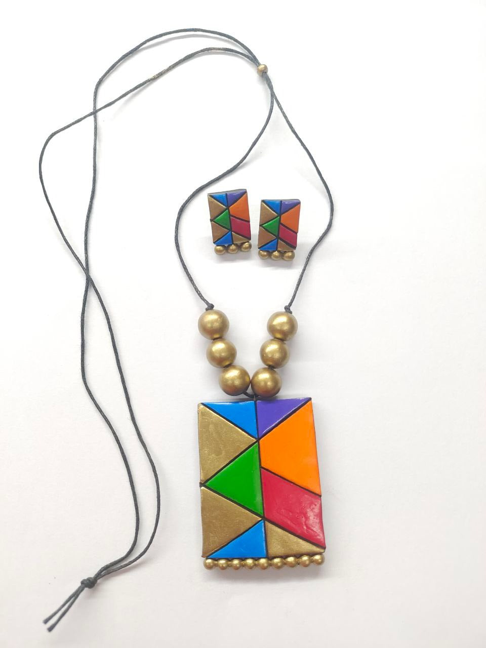Mulitcolor Handmade Terracotta Square Shape Necklace set