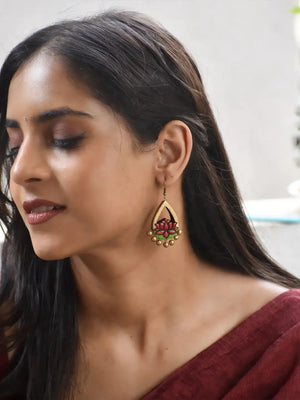 Pink Lotus Teardrop Terracotta Earrings