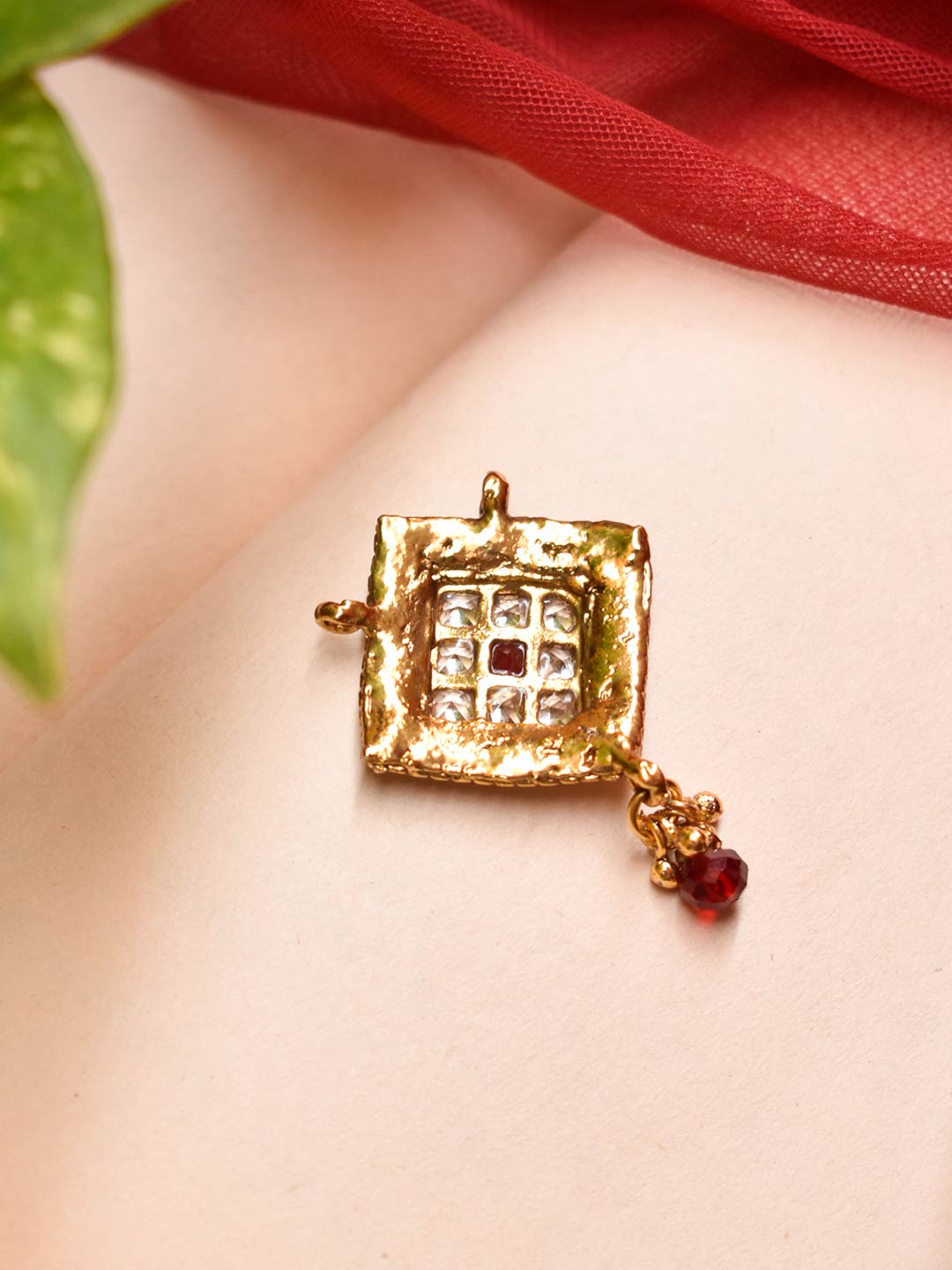 Avismaya Gold Plated Rhombus Design White Color Crystal Stones Pendant Set