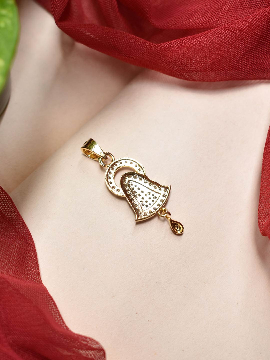 Avismaya Gold Plated Bell Design White Color CZ Stones Pendant Set