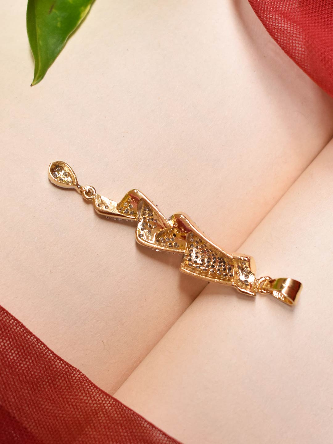 High Quality Gold Plated Geometric Design Pendant CZ Stones With Earring Set