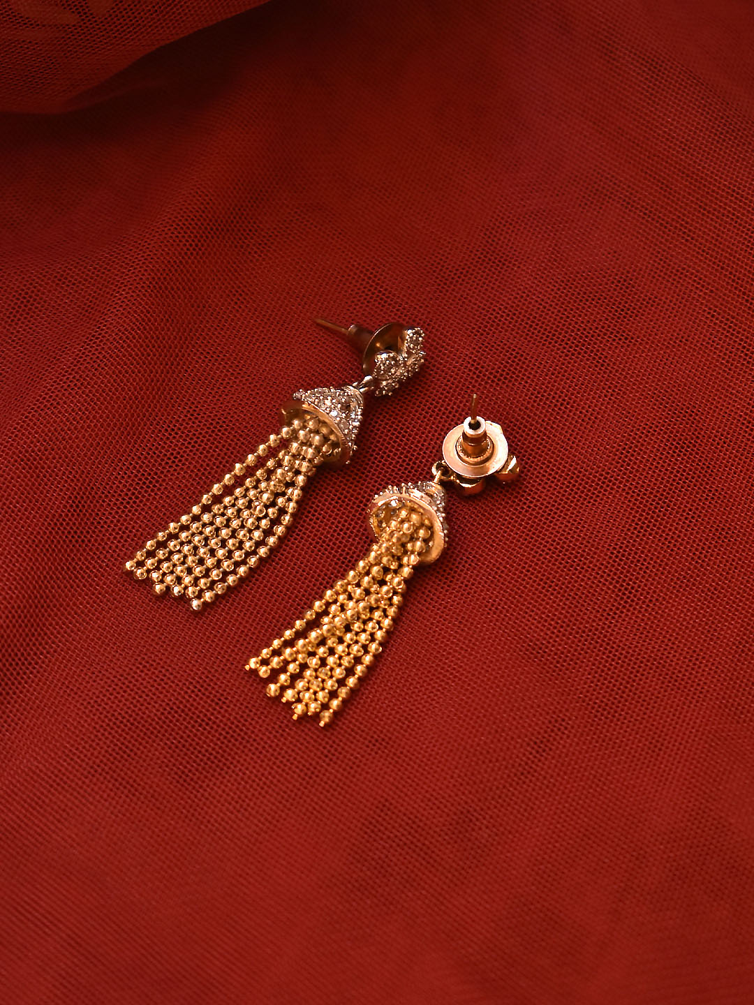 Gold Plated Floral Design Silver Color Enamel Painted Hanging Chains Jhumka Earring