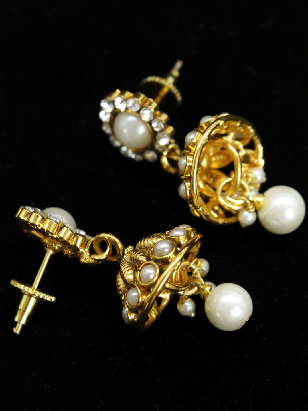 Antique Gold Plated Geometric Design Jhumka Earring